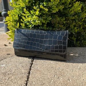 Black Crocodile Print Wallet Clutch
